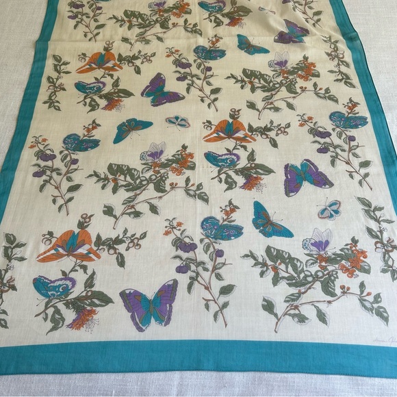 •Ginnie Johansen Vintage 87’Cotton Floral Butterfly Shawl Scarf Made In Japan - Picture 2 of 13